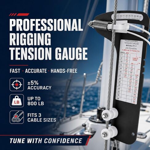 PT-1 Sailboat Rigging Tension Gauge, Professional Wire Rope Standing Rigging for 3/32", 1/8", 5/32" Diameter Wire Cable, Hands-Off Accurate Rigging Tool Rated up to 800 lb, for Sail Rigging in Saudi Arabia
