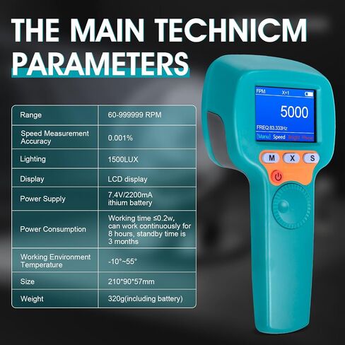 Digital Handheld Stroboscope 60-999,999 FPM/Hz Non Contact Strobe Tachometer, Adjustable Flash Rate LED RPM Meter with 0.001% High Accuracy for Motor, Fan, HVAC, Car, Industrial - RQ-DT100B in Saudi Arabia