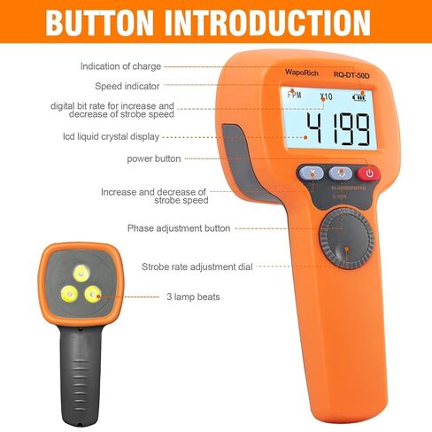 Digital Handheld Stroboscope, Digital Stroboscope 60-49999 FPM Non Contact Strobe Tachometer High Accuracy 0.001% Rechargeable LED Flash Strobe Tachometer for HVAC Motor Printing Spinning-DT50D in Saudi Arabia