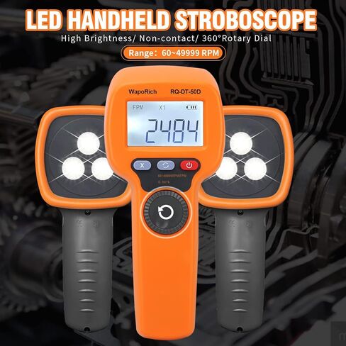 Digital Handheld Stroboscope, Digital Stroboscope 60-49999 FPM Non Contact Strobe Tachometer High Accuracy 0.001% Rechargeable LED Flash Strobe Tachometer for HVAC Motor Printing Spinning-DT50D in Saudi Arabia