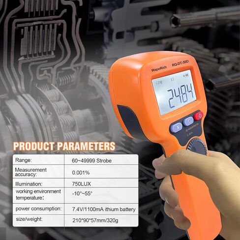 Digital Handheld Stroboscope, Digital Stroboscope 60-49999 FPM Non Contact Strobe Tachometer High Accuracy 0.001% Rechargeable LED Flash Strobe Tachometer for HVAC Motor Printing Spinning-DT50D in Saudi Arabia