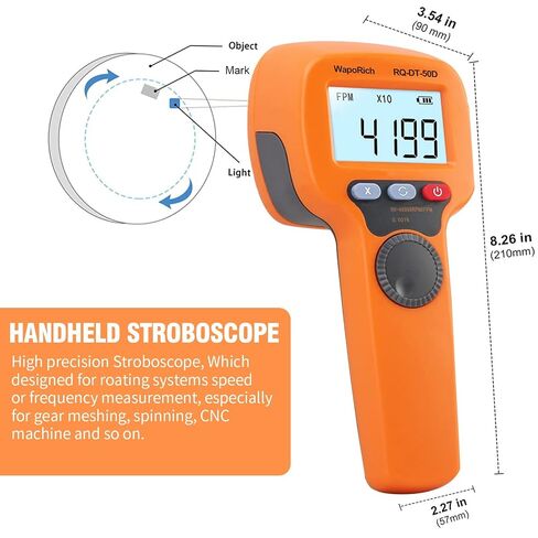 Digital Handheld Stroboscope, Digital Stroboscope 60-49999 FPM Non Contact Strobe Tachometer High Accuracy 0.001% Rechargeable LED Flash Strobe Tachometer for HVAC Motor Printing Spinning-DT50D in Saudi Arabia