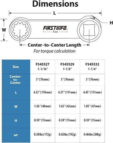 FIRSTINFO F345532 1/2-inch Drive 1-1/4" Torque Adapter, 12-Point Box End with CR-V Construction in Saudi Arabia