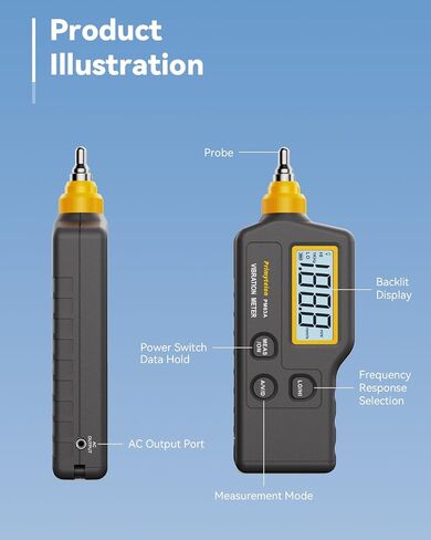 PM63A Vibration Meter Handheld, High-Precision Digital Vibration Tester, 20-Hour Continuous Runtime for Predictive Maintenance & Motor Analysis in Saudi Arabia