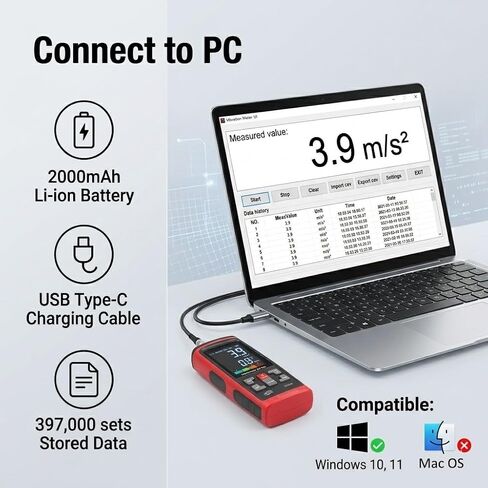 PM633C Portable Digital Vibration Meter, Measurement Analysis Mechanical Equipment Vibration Frequency, Motors, Generators, Pumps, Matches (30Hz-14KHz) ISO 10816 | 【5-in-1 Testing】 Measures vibration parameters and temperature. in Saudi Arabia