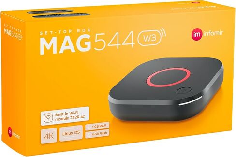 Infomir MAG544w3 4K Set Top Box | High-Performance Linux OS | 2160p @ 60 FPS, HDMI 2.1, HDR, HEVC Support | Dual-Band Wi-Fi, 1GB RAM, 4GB eMMC | Official Original Model in Kuwait