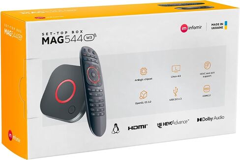 Infomir MAG544w3 4K Set Top Box | High-Performance Linux OS | 2160p @ 60 FPS, HDMI 2.1, HDR, HEVC Support | Dual-Band Wi-Fi, 1GB RAM, 4GB eMMC | Official Original Model in Kuwait