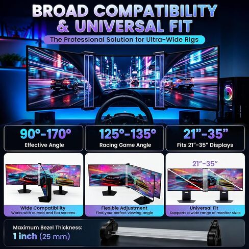 Universal Bezel Free Kit for 21-35" Triple Monitor Setup, Monitor Bezel Hider for Curved & Flat Screens, Optical Refraction Lens for Seamless Display, Compatible with Sim Racing & Flight Sim (1 Pair) in Kuwait