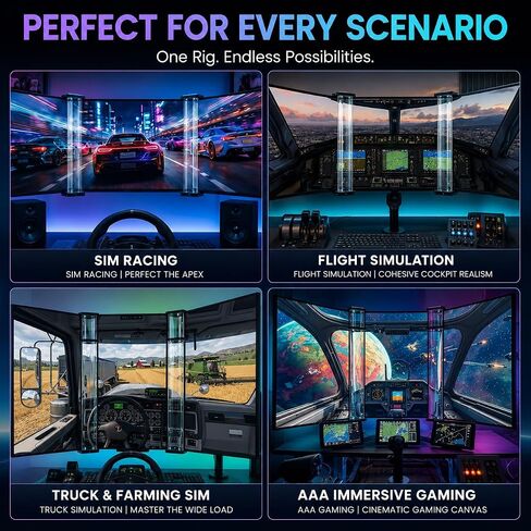 Universal Bezel Free Kit for 21-35" Triple Monitor Setup, Monitor Bezel Hider for Curved & Flat Screens, Optical Refraction Lens for Seamless Display, Compatible with Sim Racing & Flight Sim (1 Pair) in Kuwait