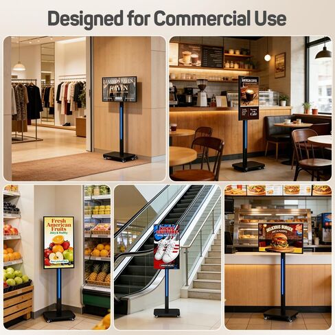 32 Inch Digital Signage Display on Wheels, Portable LCD Touch Digital Kiosk with Adjustable Rolling Stand, Phone App Control Android 14 Advertising Display Poster,HDMI/USB (Non-TouchKiosk) in Kuwait