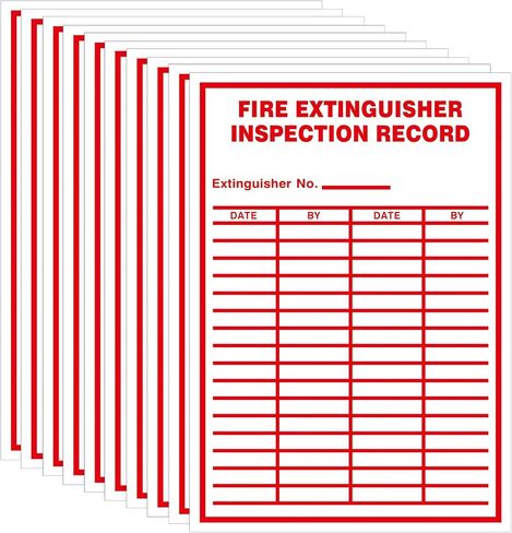 50 Pcs Fire Extinguisher Inspection Record Labels - 3.5" x 5" Fire Adhesive Vinyl Safety Stickers for School Office, and Home, Industrial (White on Red) in Saudi Arabia