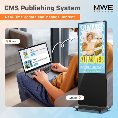 MWE 43 بوصة أرضية داخلية قائمة على اللافتات الرقمية عرض الإعلانات كشك شاشة LCD التجارية الطوطم نظام أندرويد ملصق عمودي مع مشغل الوسائط التلقائي in Kuwait