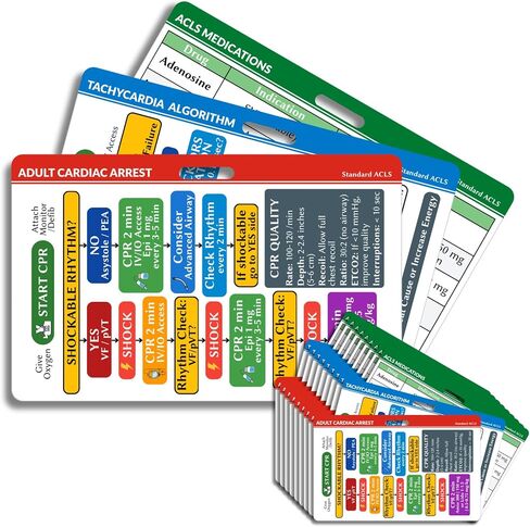 ACLS Badge Buddy Card 2026 [2 Sets of 3 Cards] - Advanced Cardiac Life Support Pocket Cards with Algorithms Medications Tachycardia Bradycardia ROSC for Nurses Paramedics EMT Emergency Critical Care in Kuwait