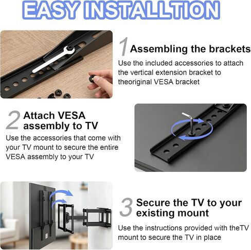Vertical VESA Extender Plate Bracket Kit, Heavy Duty Steel TV Mount Extension for Lowering Screen Height, Fits Ceiling & Wall Mounts, 100 LBS Capacity, 2 PCS in Kuwait