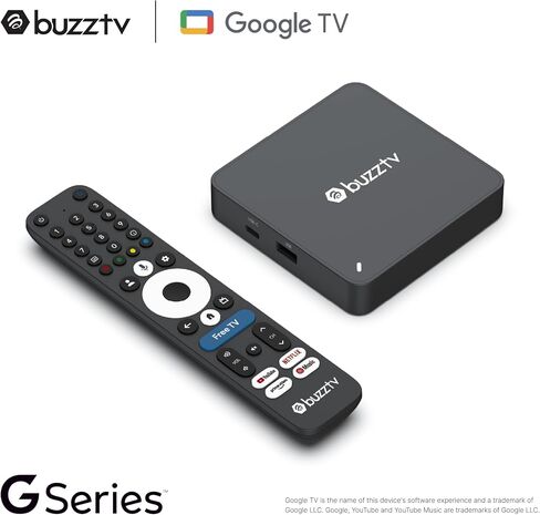 BuzzTV G-Series Google TV Set Top Box | 4GB RAM | 64GB Storage | AI Upscaling | Wi-Fi 6 | Gigabit Ethernet | Voice Remote in Kuwait