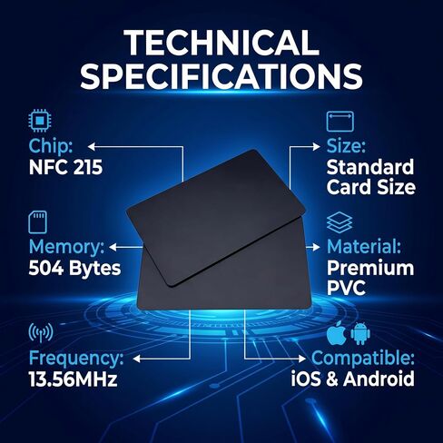 10 قطع من بطاقات NFC 215 سوداء، حجم قياسي علامات RFID فارغة قابلة لإعادة الكتابة 504 بايت، بطاقات PVC ذكية قابلة للبرمجة متوافقة مع جميع الهواتف المحمولة التي تدعم تقنية NFC in Kuwait