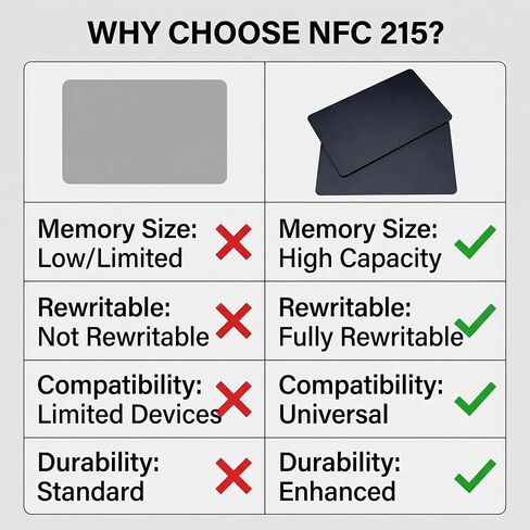 10 قطع من بطاقات NFC 215 سوداء، حجم قياسي علامات RFID فارغة قابلة لإعادة الكتابة 504 بايت، بطاقات PVC ذكية قابلة للبرمجة متوافقة مع جميع الهواتف المحمولة التي تدعم تقنية NFC in Kuwait