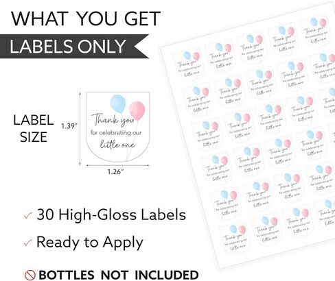 30 Pack Gender Reveal Mini Hand Sanitizer Favor Labels – Thank You for Celebrating Our Little One Stickers, High Gloss Waterproof Pink & Blue Balloon Baby Reveal Favors, He or She Decorations S515-1 in Kuwait