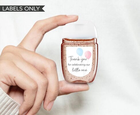 30 Pack Gender Reveal Mini Hand Sanitizer Favor Labels – Thank You for Celebrating Our Little One Stickers, High Gloss Waterproof Pink & Blue Balloon Baby Reveal Favors, He or She Decorations S515-1 in Kuwait