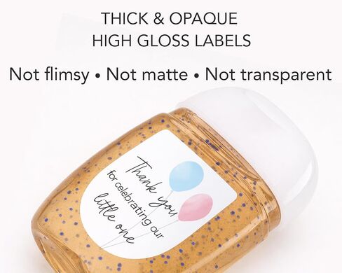 30 Pack Gender Reveal Mini Hand Sanitizer Favor Labels – Thank You for Celebrating Our Little One Stickers, High Gloss Waterproof Pink & Blue Balloon Baby Reveal Favors, He or She Decorations S515-1 in Kuwait