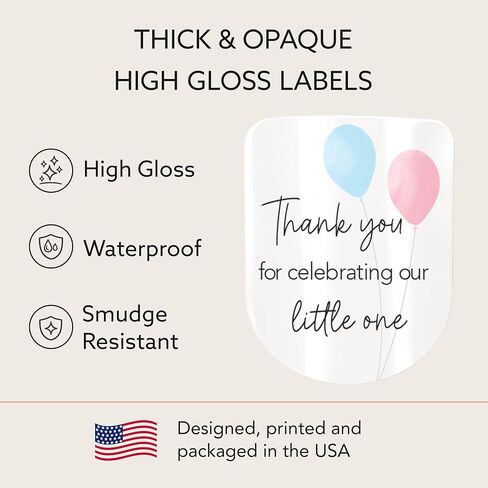 30 Pack Gender Reveal Mini Hand Sanitizer Favor Labels – Thank You for Celebrating Our Little One Stickers, High Gloss Waterproof Pink & Blue Balloon Baby Reveal Favors, He or She Decorations S515-1 in Kuwait