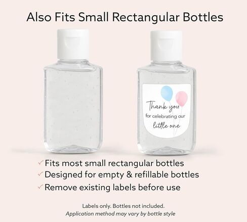 30 Pack Gender Reveal Mini Hand Sanitizer Favor Labels – Thank You for Celebrating Our Little One Stickers, High Gloss Waterproof Pink & Blue Balloon Baby Reveal Favors, He or She Decorations S515-1 in Kuwait