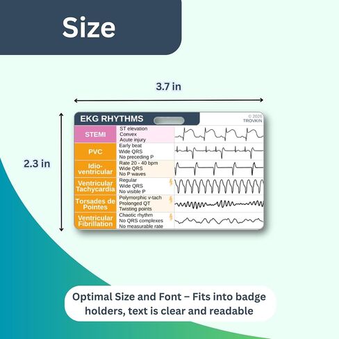 مجموعة بطاقات تفسير إيقاع EKG، مرجع ورقة الغش لإيقاع EKG للممرضات وأطباء الطوارئ والمسعفين الطبيين وطلاب الطب - شارة مقاومة للماء على الوجهين مع 24 إيقاعًا شائعًا للقلب in Kuwait