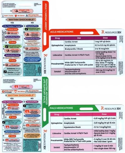 ACLS & PALS Badge Buddy 4-Card Set – Advanced Cardiovascular Life Support & Pediatric Life Support Reference Cards, EKG Reference, Emergency Algorithms for Nurses, EMT, Paramedics, ICU, ER in Kuwait
