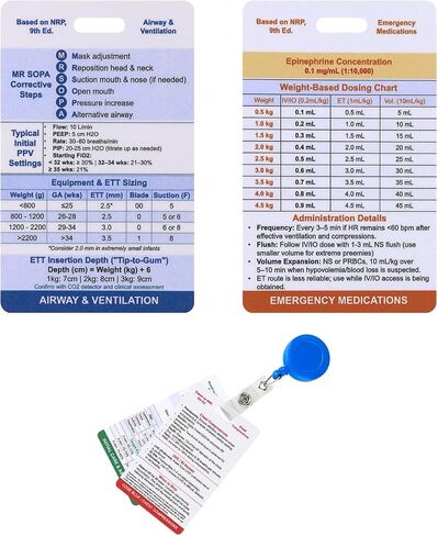 9th Edition Neonatal Reference Cards for NICU - 2 Double-Sided PVC Cards & Badge Reel Essentials - Badge Buddy Gifts for NICU Nurses, Nursing Students, Obstetricians, Emergency Medical Personnel in Kuwait