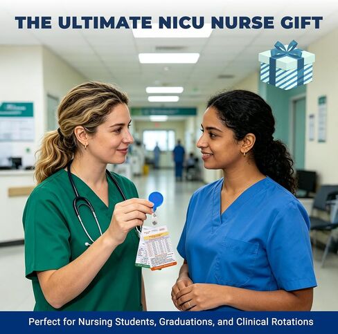 9th Edition Neonatal Reference Cards for NICU - 2 Double-Sided PVC Cards & Badge Reel Essentials - Badge Buddy Gifts for NICU Nurses, Nursing Students, Obstetricians, Emergency Medical Personnel in Kuwait