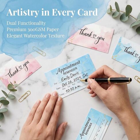 Appointment Reminder Cards, Pink & Blue Ink Style, 270 PCS, 3.5x2 Inch Thick Business Cards, for Hair Salon, Dental Office, Nail Spa, Massage, Dog Grooming in Kuwait