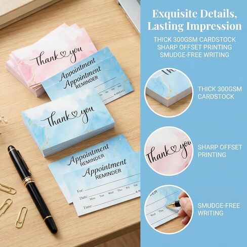 Appointment Reminder Cards, Pink & Blue Ink Style, 270 PCS, 3.5x2 Inch Thick Business Cards, for Hair Salon, Dental Office, Nail Spa, Massage, Dog Grooming in Kuwait