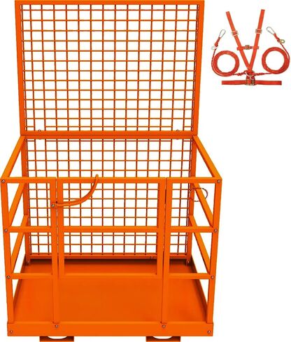43"x45" Forklift Platform Safety Cage,Work Platform for Loader,Man Basket for Forklift,1800lbs Capacity with Safety Harness & Lock,2-Man Collapsible Lift Basket for Lifting Loader (Orange NO Wheels) in Saudi Arabia