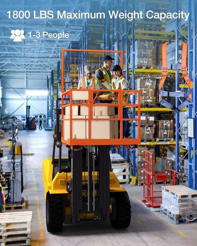 43"x45" Forklift Platform Safety Cage,Work Platform for Loader,Man Basket for Forklift,1800lbs Capacity with Safety Harness & Lock,2-Man Collapsible Lift Basket for Lifting Loader (Orange NO Wheels) in Saudi Arabia