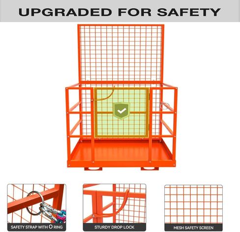 43"x45" Forklift Platform Safety Cage,Work Platform for Loader,Man Basket for Forklift,1800lbs Capacity with Safety Harness & Lock,2-Man Collapsible Lift Basket for Lifting Loader (Orange NO Wheels) in Saudi Arabia