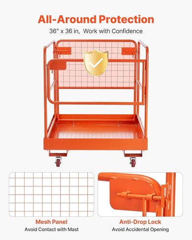 VEVOR Forklift Man Basket, 36.6 x 36.6 Inch Forklift Safety Cage with 4 Wheels, 1200 lbs Capacity Heavy Duty Work Platform, Collapsible Lift Basket Safety Set, for Most Aerial Jobs Lifting Loader in Saudi Arabia