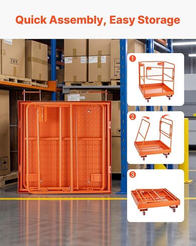 VEVOR Forklift Man Basket, 36.6 x 36.6 Inch Forklift Safety Cage with 4 Wheels, 1200 lbs Capacity Heavy Duty Work Platform, Collapsible Lift Basket Safety Set, for Most Aerial Jobs Lifting Loader in Saudi Arabia