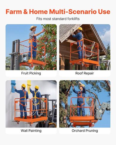 VEVOR Forklift Man Basket, 36.6 x 36.6 Inch Forklift Safety Cage with 4 Wheels, 1200 lbs Capacity Heavy Duty Work Platform, Collapsible Lift Basket Safety Set, for Most Aerial Jobs Lifting Loader in Saudi Arabia