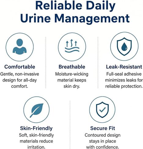 Male External Catheter, Non-Invasive Urine Management, Secure Full-Seal Adhesive Helps Reduce Leaks, Skin-Friendly Moisture-Wicking Material, Fits Most Drainage Systems, 30 Pack,Equipment Not Included in Kuwait