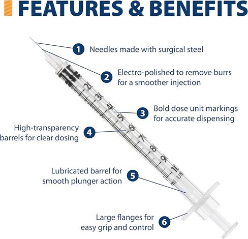 Easy Touch 27 Gauge U-100 Insulin Syringes (27G 1cc 5/8") with 5/8" Long Needle, 1cc (100 Unit Capacity), Bold Markings for Accurate Dosing, Disposable, Box of 100 in Kuwait