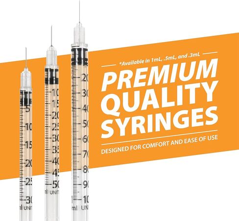 Easy Touch 27 Gauge U-100 Insulin Syringes (27G 1cc 5/8") with 5/8" Long Needle, 1cc (100 Unit Capacity), Bold Markings for Accurate Dosing, Disposable, Box of 100 in Kuwait