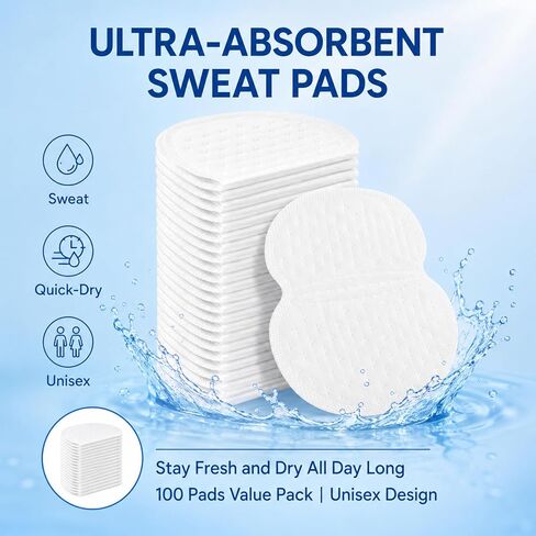 Armpit Sweat Pads, 100 Packs Underarm Sweat Pads for Women and Men, Disposable Underarm Pads for Sweating Women, Comfortable and Non Visible in Kuwait