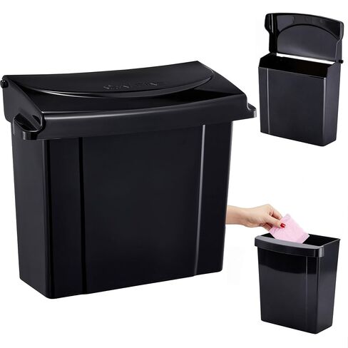 Alpine Sanitary Napkin Receptacle - Feminine Hygiene Disposal Container, Wall Mounted Trash Can with Odor Control Seal & Installation Hardware (Black) in Kuwait