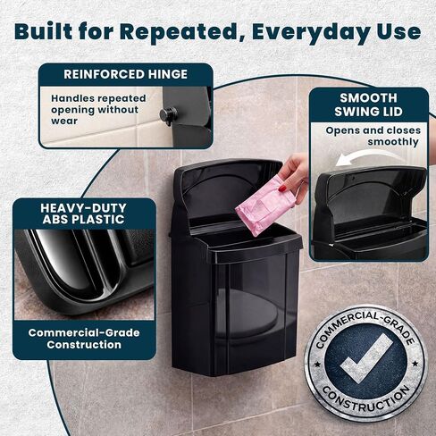 Alpine Sanitary Napkin Receptacle - Feminine Hygiene Disposal Container, Wall Mounted Trash Can with Odor Control Seal & Installation Hardware (Black) in Kuwait