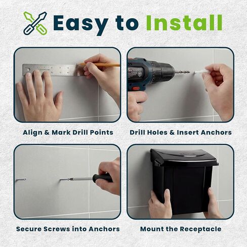 Alpine Sanitary Napkin Receptacle - Feminine Hygiene Disposal Container, Wall Mounted Trash Can with Odor Control Seal & Installation Hardware (Black) in Kuwait