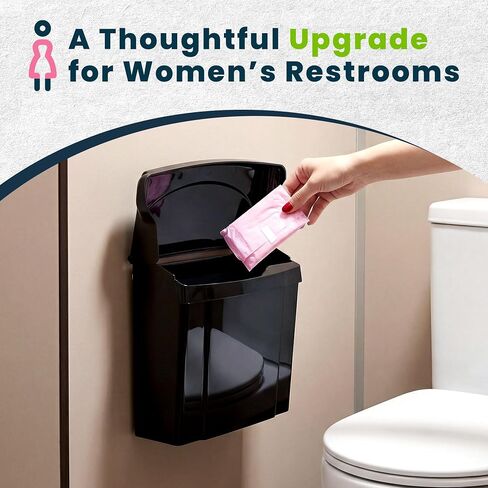 Alpine Sanitary Napkin Receptacle - Feminine Hygiene Disposal Container, Wall Mounted Trash Can with Odor Control Seal & Installation Hardware (Black) in Kuwait