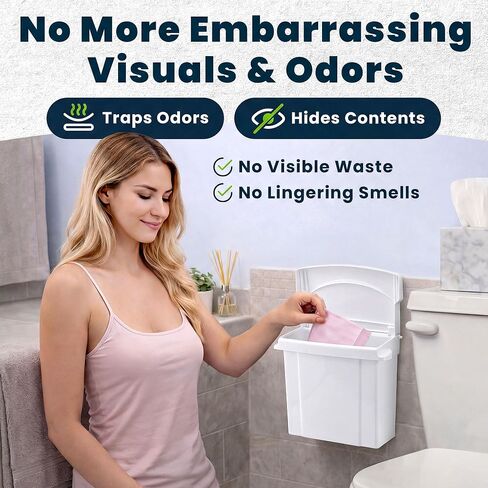Alpine Sanitary Napkin Receptacle - Feminine Hygiene Disposal Container, Wall Mounted Trash Can with Odor Control Seal & Installation Hardware (White) in Kuwait
