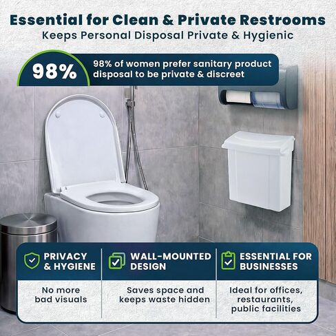 Alpine Sanitary Napkin Receptacle - Feminine Hygiene Disposal Container, Wall Mounted Trash Can with Odor Control Seal & Installation Hardware (White) in Kuwait