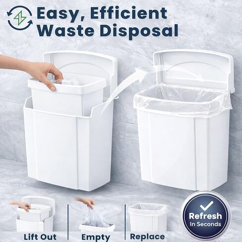 Alpine Sanitary Napkin Receptacle - Feminine Hygiene Disposal Container, Wall Mounted Trash Can with Odor Control Seal & Installation Hardware (White) in Kuwait