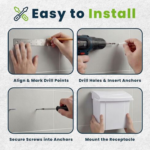 Alpine Sanitary Napkin Receptacle - Feminine Hygiene Disposal Container, Wall Mounted Trash Can with Odor Control Seal & Installation Hardware (White) in Kuwait